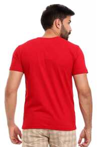 Men's Basic Cowtry T-Shirt Cotton Shirt - 紅色 - 查看 2