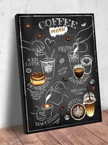 1pc Coffee Poster With Frame For Coffee Shop Decoration, Restaurant Ornament,Wall Art,Canvas Gifts Birthday Graduation