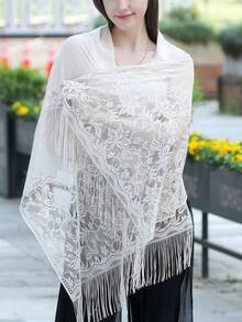 1入組女性蕾絲披肩圍巾適合婚禮,日常,休閒,宴會,度假 - 白色 - 查看 3