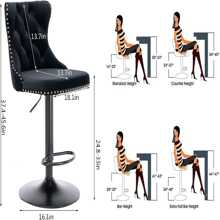 2/4/6 Piece Set Adjustable Swivel Bar Stools, Dining Bar Chairs With Velvet Tufted Back, Metal Base, Footrest For Home Bar, Dining Room, Kitchen Island. - Hitam - View 11