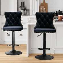 2/4/6 Piece Set Adjustable Swivel Bar Stools, Dining Bar Chairs With Velvet Tufted Back, Metal Base, Footrest For Home Bar, Dining Room, Kitchen Island. - Hitam - View 2
