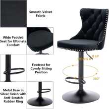 2/4/6 Piece Set Adjustable Swivel Bar Stools, Dining Bar Chairs With Velvet Tufted Back, Metal Base, Footrest For Home Bar, Dining Room, Kitchen Island. - Hitam - View 7
