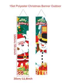 2pcs/set New Santa And Christmas Snowman Designs Door Curtains, Banner Couplets Perfect For Decorating Family Christmas Party - Multicolor - View 3
