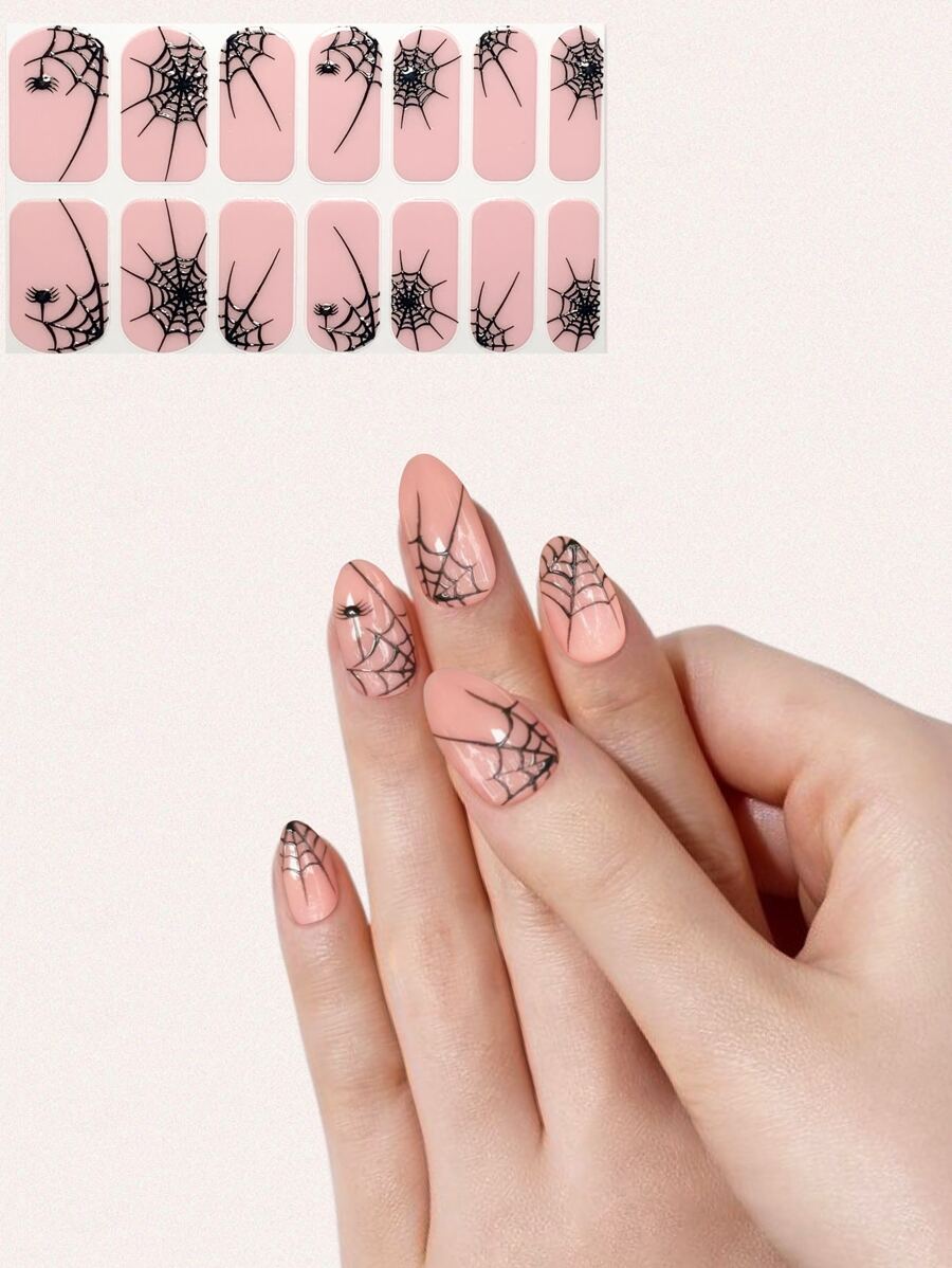 3d粉色萬聖節蜘蛛網美甲貼紙裝飾,附送1個美甲文件作為禮物 - 粉色 - 查看 1