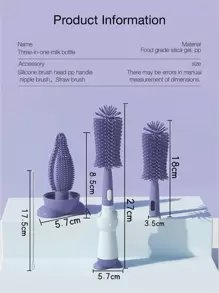 1set Silicone Baby Bottle Brush For Cleaning Bottle, Nipple, Straw - Multicolor - View 3
