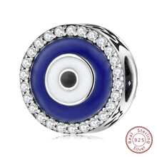 Fille 1 pièce À La Mode Mauvais Œil Bleu Zircone Cubique Pendentif Perle , S925 Argent DIY Breloque Pendentif Pour Femme Tous Les Jours Porter , Cadeau Pour Mère , , Petite Amie Anniversaire