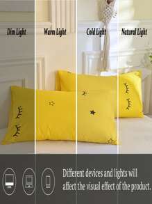 2入組滌綸柔軟的和厚睫毛圖案枕套不附帶填充,黃色的背景床上用品枕頭覆蓋 - 卡通 - 查看 3