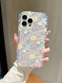 Funda de teléfono minimalista transparente TPU de verano con diseño de flores para iPhone - Multicolor - Ver 2