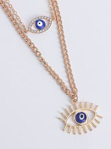 2pcs Three Layers Ot Clasp & Rhinestone-studded Blue Evil Eye Pendant Necklace (niche Style) - Gold - View 3