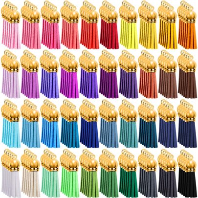 50入組混合鑰匙圈流蘇皮革流蘇彩色流蘇吊墜適用於DIY鑰匙圈和工藝