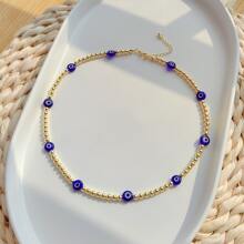 Evil Eye Beaded Protection Necklace 18k Gold Plated Chain - Blue - View 2