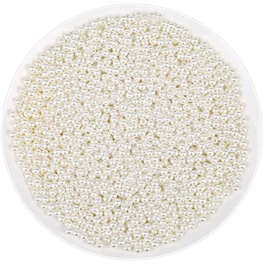 2000pcs Ivory Faux Pearls Craft Beads 4mm Small Slit Faux Pearl Beads With Holes, For Jewelry Making, Bracelets, Necklaces, Hair, Crafts, Decoration And Vase Filling - White - View 1