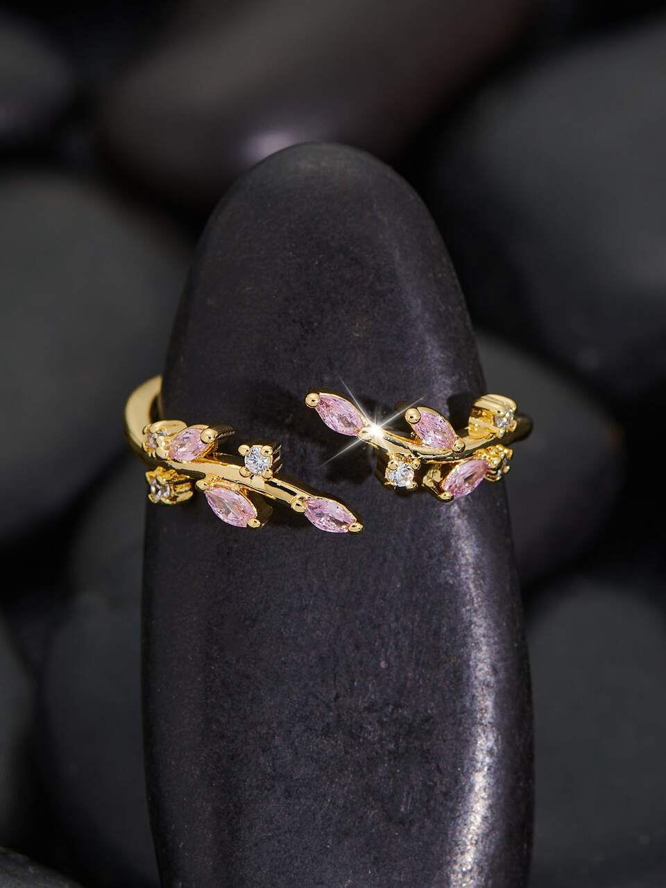 1pc Adjustable Open Ring Embellished With Pink For Mother's Day, Wedding Gift