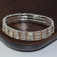 1pc Fashionable Bridal Bracelet With Rhinestone Decor, Elastic - Multicolor - View 1