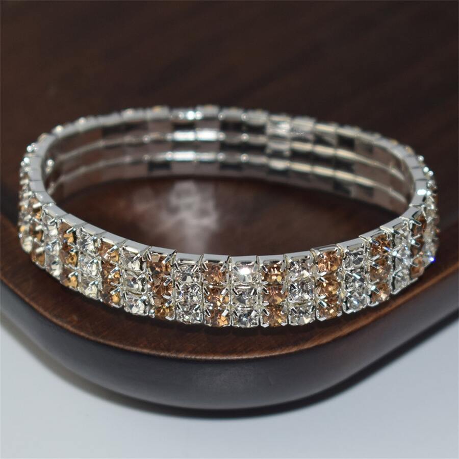1pc Fashionable Bridal Bracelet With Rhinestone Decor, Elastic - Multicolor - View 1