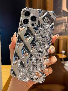 1 个电镀菱形水钻扣手链，TPU 手机壳适用于 iPhone11/12/13/14/15/15 Plus/15 Pro/15 Pro Max/16 16 Pro 16 Pro Max 和三星 - 銀色 - 查看 3