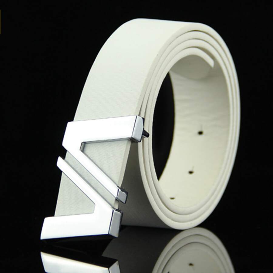 Metal Buckle Solid Color Fashionable Simple Belt Casual - White - View 1