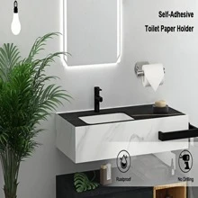 1 Miếng Tự dính Phòng vệ sinh Cuộn Giá đỡ , Dày lên Thép không gỉ Chống rỉ , Khoan Cần thiết , Thích hợp Đối với Phòng tắm , Phòng bếp , Phòng vệ sinh Và , Có thể Tường - Hộp đựng khăn giấy bạc - Xem 2