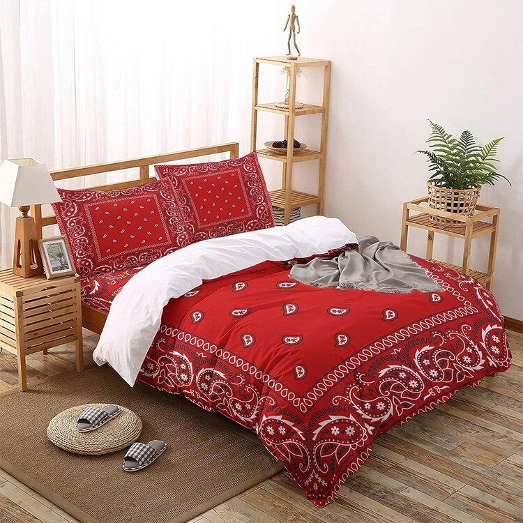 Pañuelo rojo Alfombra estilo Set colcha , rey Set de cama , Set decorativo guateado 3 piezas , ultra suave Edredón Funda con 2 Fundas de almohada todo estación ( X ) - Estampados - Añade 2
