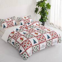 3入組滌綸聖誕圖案床上用品柔軟的和舒服的被套禮品適用於家庭臥室(套+,棉被)