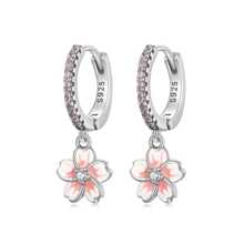 WOSTU 1pair Vintage Flower Crystal Hoop Earrings Women 925 Sterling Silver Pink Cherry Blossoms Drop Earring Wedding Statement Earrings Valentines