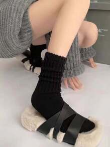 3pairs Women Black Simple Slouch Stacked Scrunch Socks