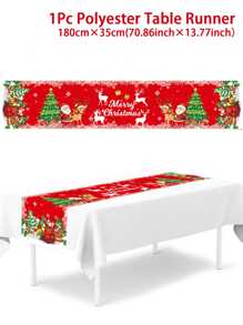 1Pc Christmas Elk Santa Claus Table Runner Table Cloth Christmas Party Decoration Home Table Runner - Multicolor - View 3