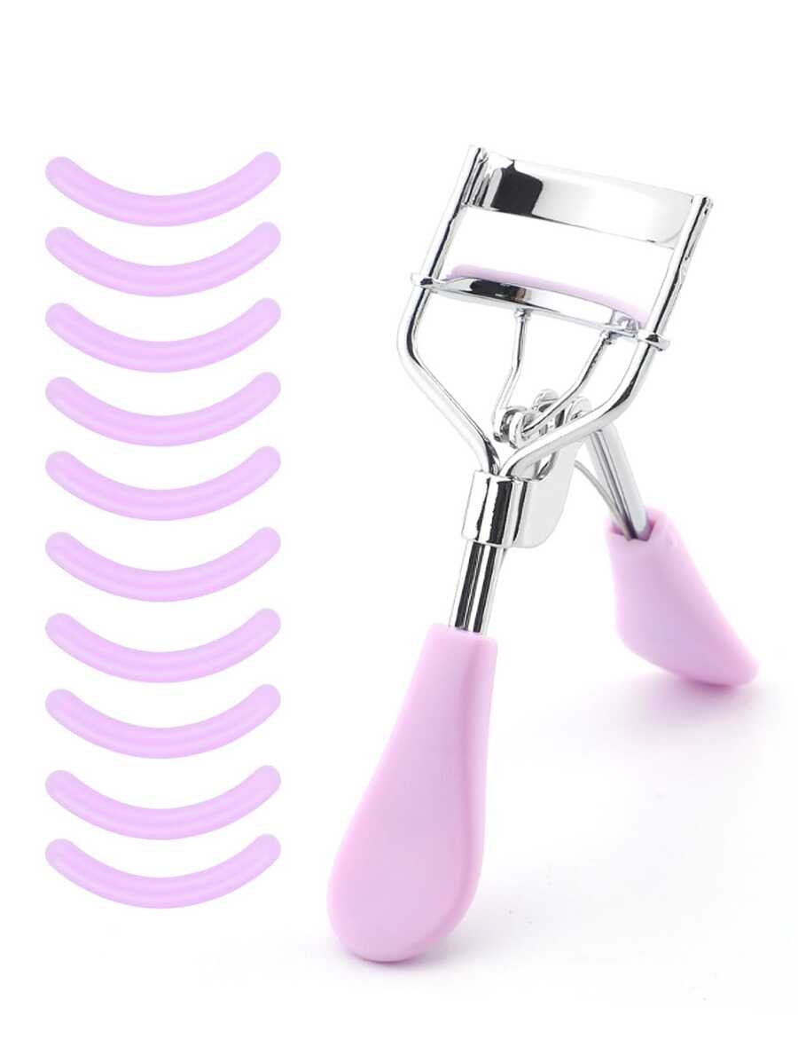 便携式睫毛夹，配有硅胶垫，1个不锈钢舒适握柄睫毛夹，附赠10个硅胶替换垫，5秒即可打造完美卷翘睫毛，持久卷翘且不伤睫毛，放大眼型，适合所有眼型，化妆工具，适合女性和女孩，价格实惠，圣诞礼物，化妆品，化妆工具，便宜好物，礼物，女士礼物，圣诞礼物 - 淡紫色 - 查看 1