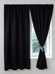 1 tấm rèm che cửa sổ bằng polyester màu trơn dán móc và vòng cách nhiệt chống nắng & chống tia UV, thích hợp cho phòng ngủ, phòng khách, ban công - màu đen - Xem 7