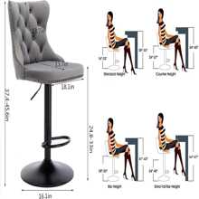 2/4/6 Piece Set Adjustable Swivel Bar Stools, Dining Bar Chairs With Velvet Tufted Back, Metal Base, Footrest For Home Bar, Dining Room, Kitchen Island. - 灰黑色 - View 11