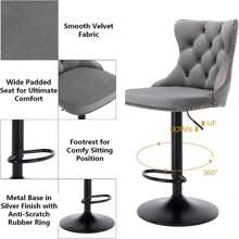 2/4/6 Piece Set Adjustable Swivel Bar Stools, Dining Bar Chairs With Velvet Tufted Back, Metal Base, Footrest For Home Bar, Dining Room, Kitchen Island. - 灰黑色 - View 6