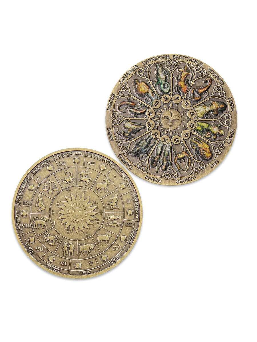 1入組星座幸運的硬幣圓規方向太陽和月亮占卜紀念硬幣復古金屬工藝系列 - 銅色 - 查看 1
