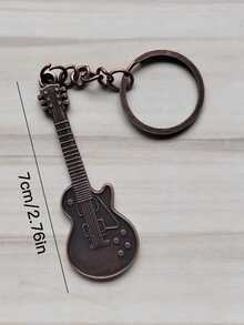 1pc Bronze Zinc Alloy Guitar Shaped Keychain, Bag Pendant For Daily Use - Bronze - View 2