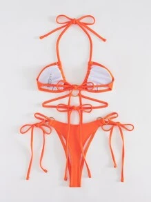 August vacation Conjunto de 2 piezas de traje de baño de verano, bikini dividido de mujer con diseño de argollas de amarre - Naranja - Ver 5