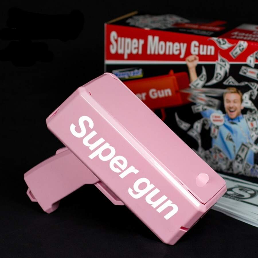1把粉色貨幣槍射擊噴灑現金發射器玩具,派對必備 - 粉色 - 查看 1