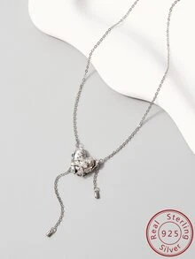 1 件奢华 925 纯银丝带、蝴蝶结、心形和流苏吊坠项链，带装饰，长度可调节，适合女性日常佩戴