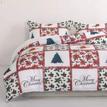 3入組滌綸聖誕圖案床上用品柔軟的和舒服的被套禮品適用於家庭臥室(套+,棉被)