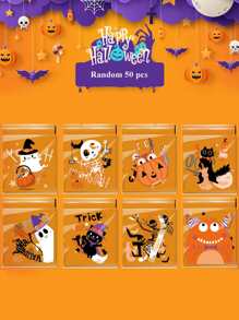 50 piezas/set de plástico Envasado de dulces modernista con estampado de dibujos animados Bolsa de almacenamiento de alimento para cocina - Multicolor - Ver 1