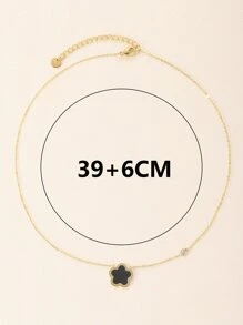 1 Stück Edelstahl Halskette Minimalistisch Schwarz doppelseitig Blume Anhänger, mit Strass