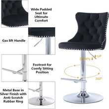 2/4/6 Piece Set Adjustable Swivel Bar Stools, Dining Bar Chairs With Velvet Tufted Back, Metal Base, Footrest For Home Bar, Dining Room, Kitchen Island. - 黑銀 - 查看 6