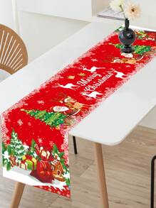 1Pc Christmas Elk Santa Claus Table Runner Table Cloth Christmas Party Decoration Home Table Runner - Multicolor - View 1
