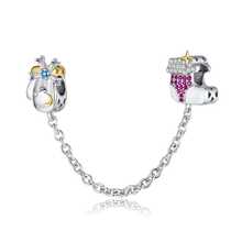 1入組時尚方晶鋯石安全鏈條釘珠-聖誕老人,雪花,幸運禮品,手套短襪,腳印設計,S925純銀DIY吊墜安全鏈條釘珠適用於女士日常穿著,媽媽,女孩,女朋友生日禮物,聖誕