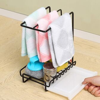 1pc Kitchen Non-drilling Rag Holder, Hanging Storage Rack, Countertop Organizer