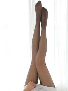 1對女性黑色絲襪,超薄,超透明,不粘絲織物,單色,適用於任何場合