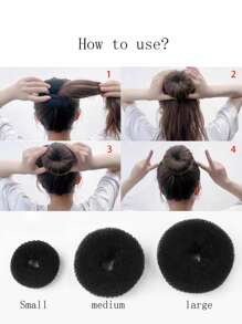 3pcs Girls' Donut Bun Maker With Style Hairpin & Blossom Design Hair Stick Set - Black - View 2