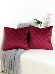 1 Miếng Thủ công Xếp li Nhung Vỏ gối Với Kim cương Mẫu , Màu Đỏ Sâu Đỏ - Màu Đỏ Sâu - Xem 1