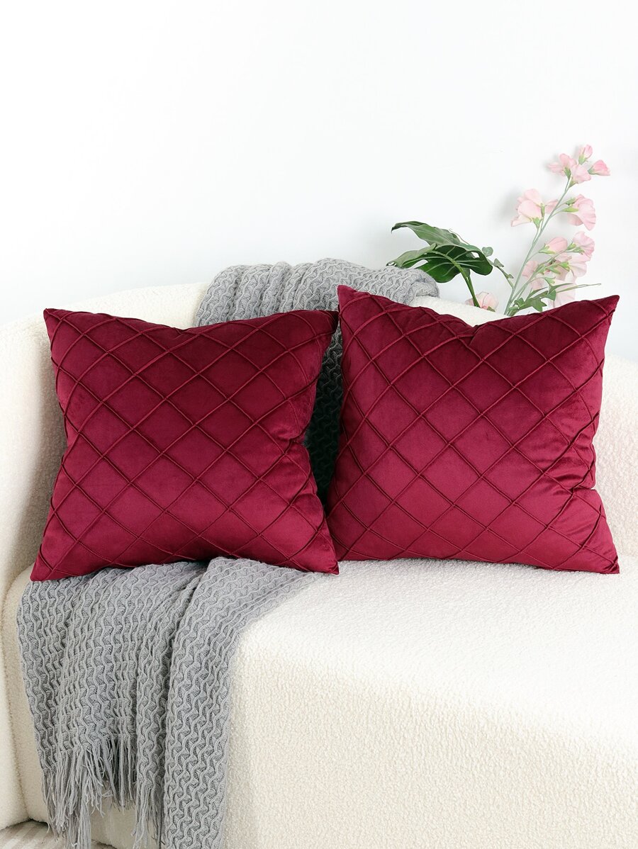 1 Miếng Thủ công Xếp li Nhung Vỏ gối Với Kim cương Mẫu , Màu Đỏ Sâu Đỏ - Màu Đỏ Sâu - Xem 1