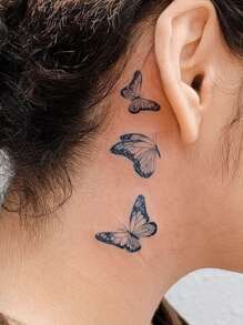 1 pegatina de tatuaje temporal impermeable de mariposa voladora de estilo oscuro (que dura de 7 a 14 días), adecuada para clavícula, maquillaje temático de festival/y2k y decoración de fiesta,tatuajes maquina para tatuar tatuajes falsos - Negro - Ver 2