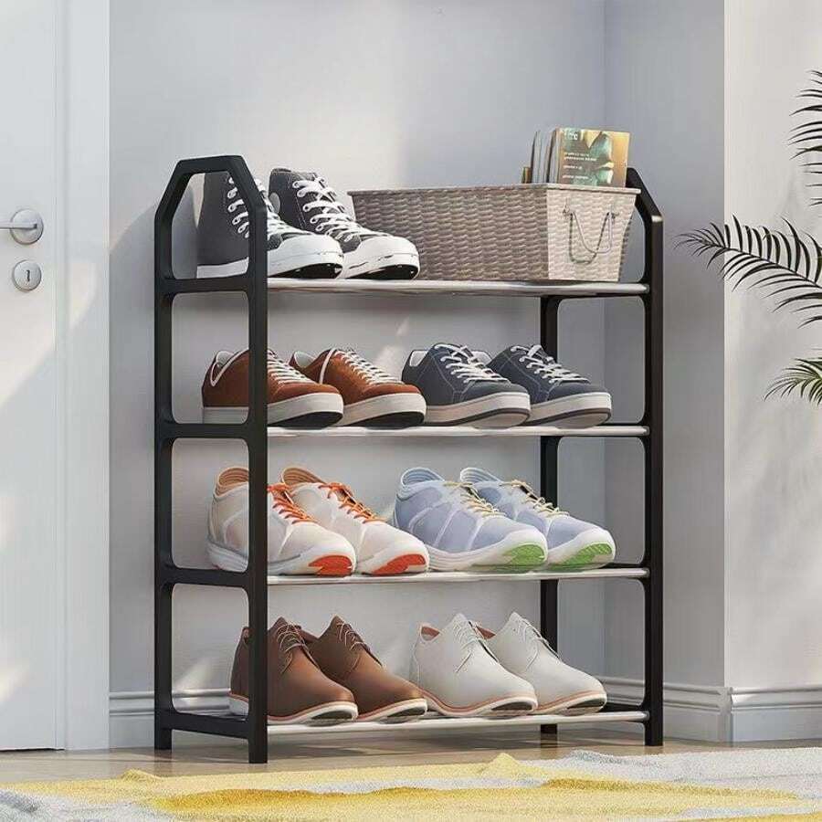 1pc Easy-to-assemble Ladder-shaped Shoe Rack For Dormitory & Apartment Storage At The Entrance - Black - View 1