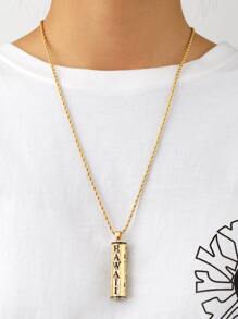 1pc Black Oil Drip Hollow Tube With Hawaii Letters Pendant Necklace - Gold - View 3